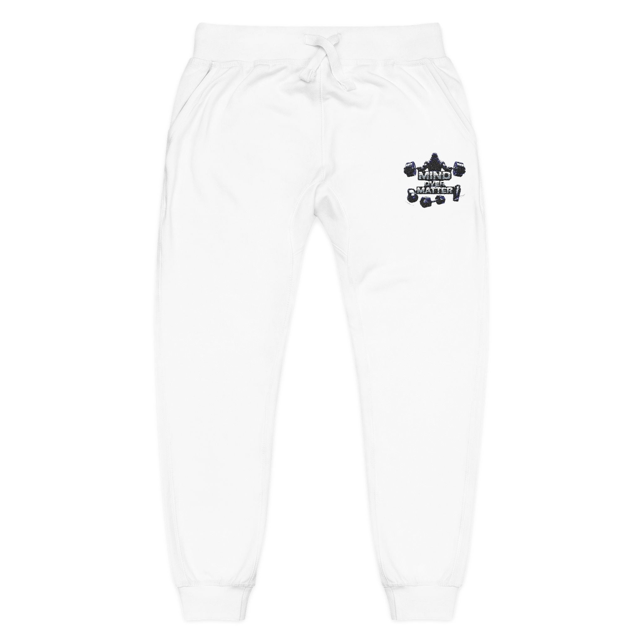 Embroidered Minimal Logo Fleece Sweatpants — Cozy White Joggers