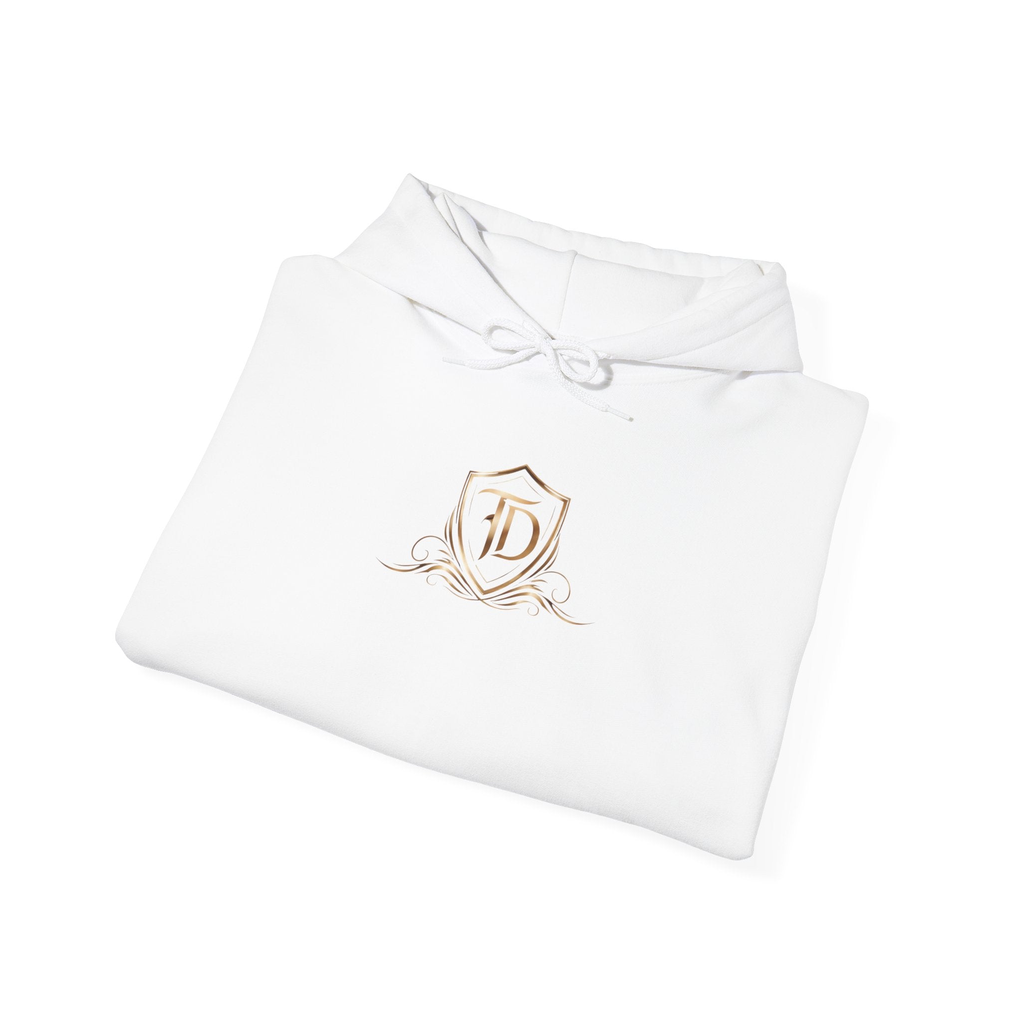 Timeless Designs Logo Hoodie — Elegant Pullover with Gold Crest
