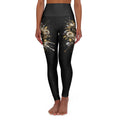 High-Waist Black & Gold Floral Yoga Leggings — Timeless Designs AOP