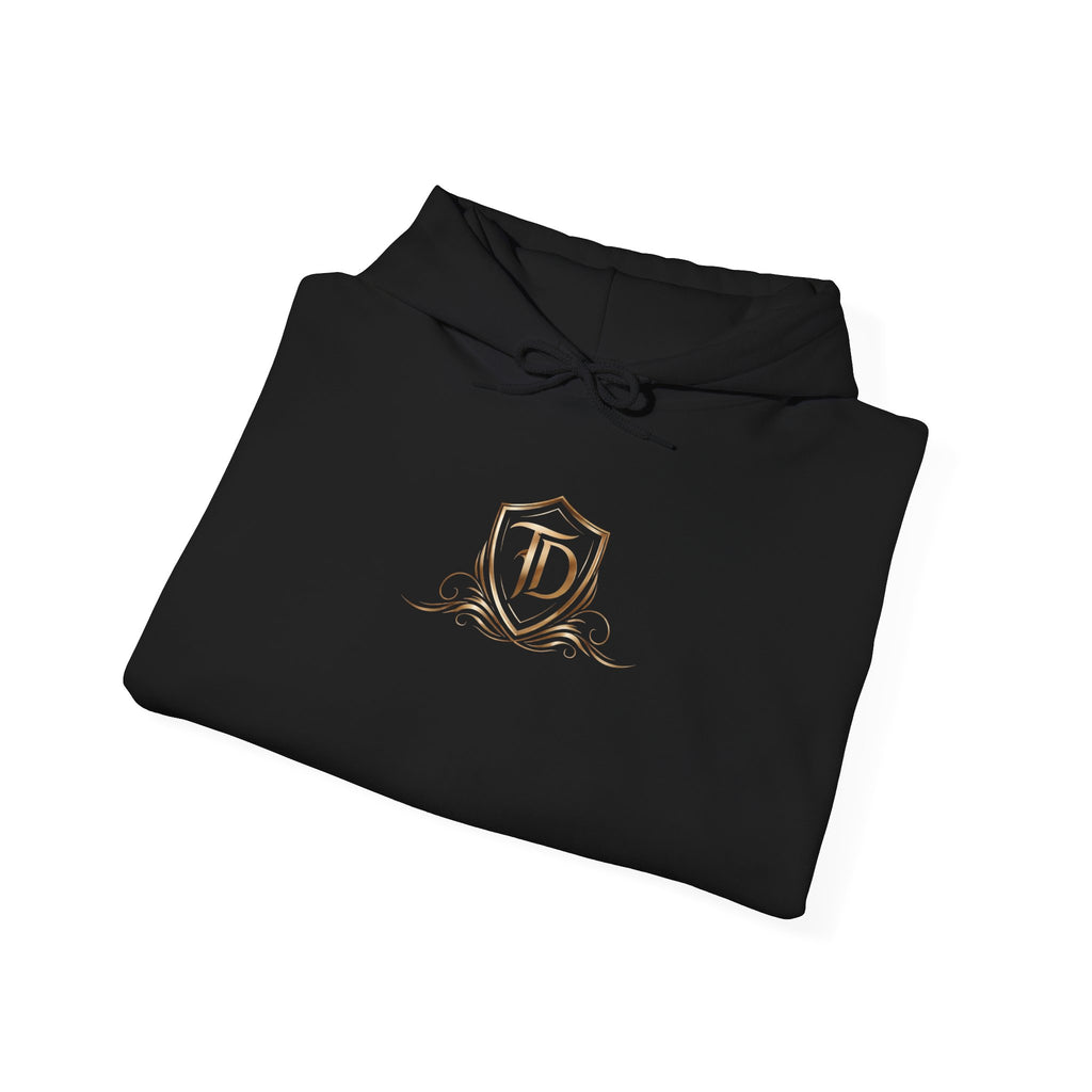 Timeless Designs Logo Hoodie — Elegant Pullover with Gold Crest
