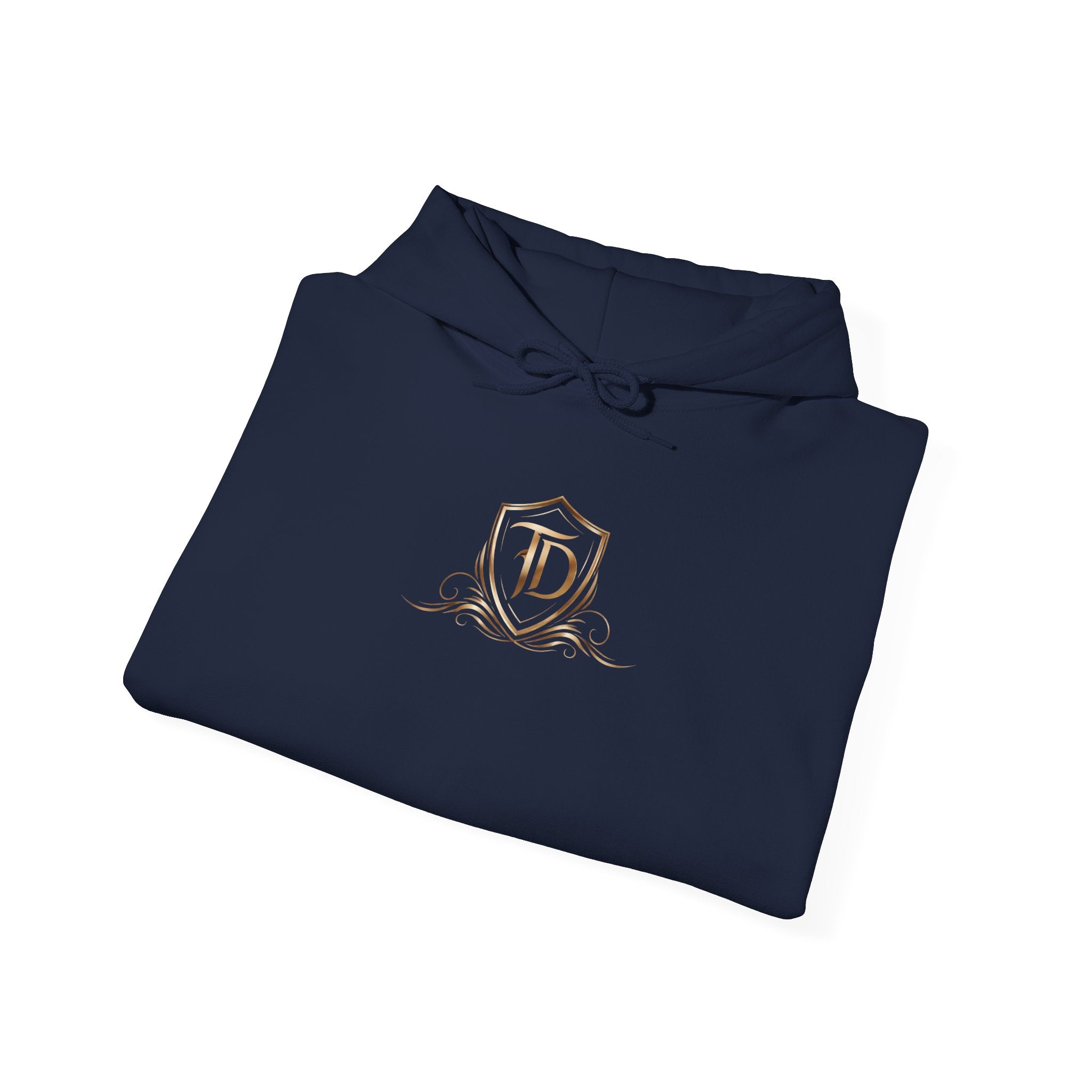 Timeless Designs Logo Hoodie — Elegant Pullover with Gold Crest