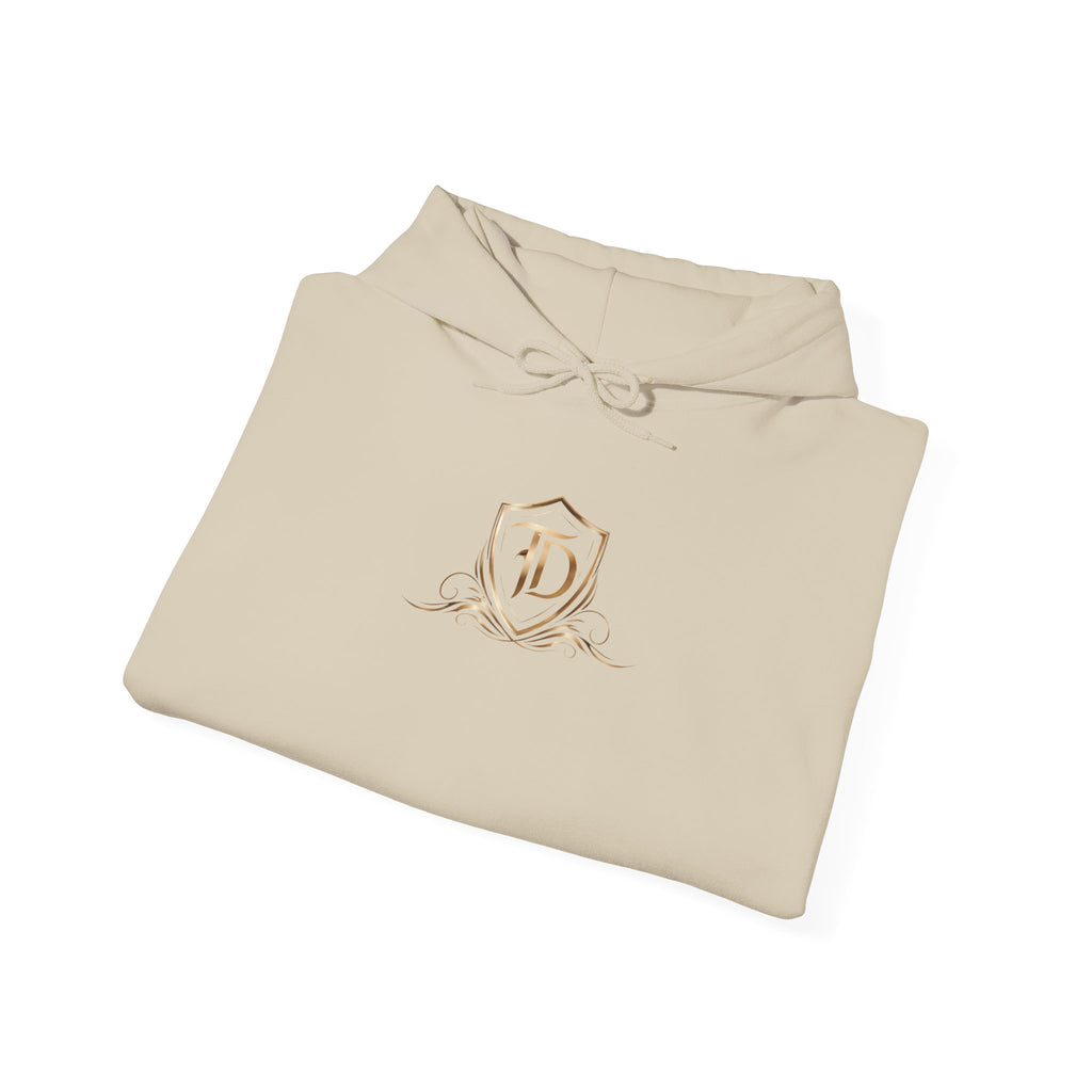 Timeless Designs Logo Hoodie — Elegant Pullover with Gold Crest