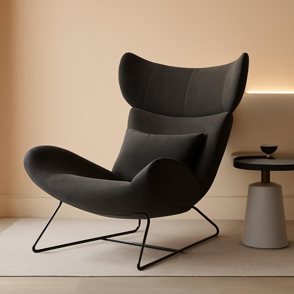 Beige Velvet Wingback Accent Chair Mid Century Modern