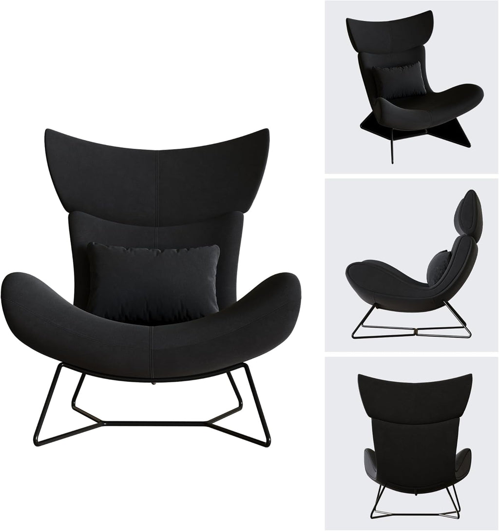 Beige Velvet Wingback Accent Chair Mid Century Modern