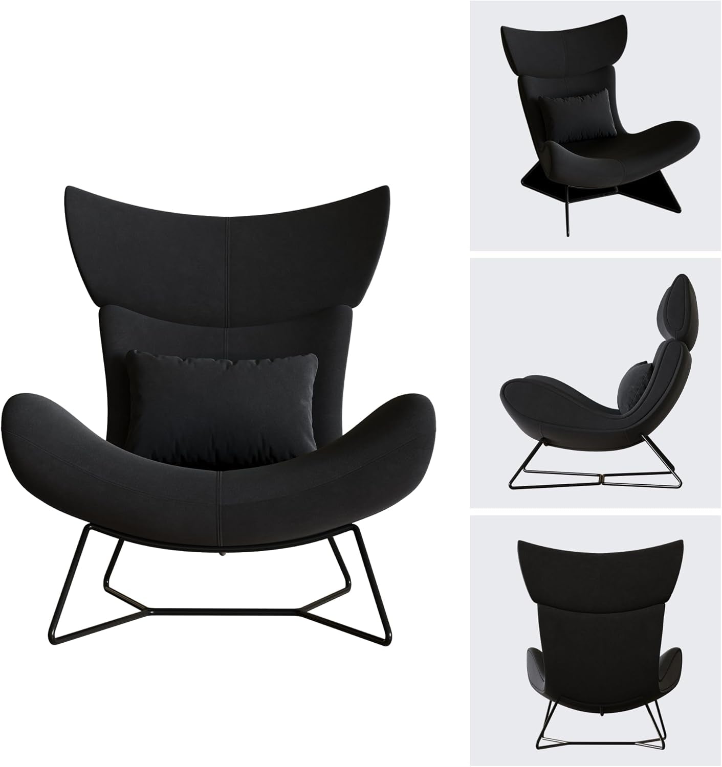 Beige Velvet Wingback Accent Chair Mid Century Modern