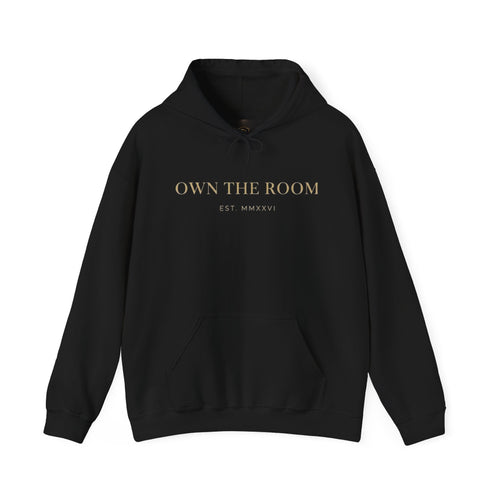Own The Room / Power Is Silent Hoodie — Minimalist Motivational White Pullover