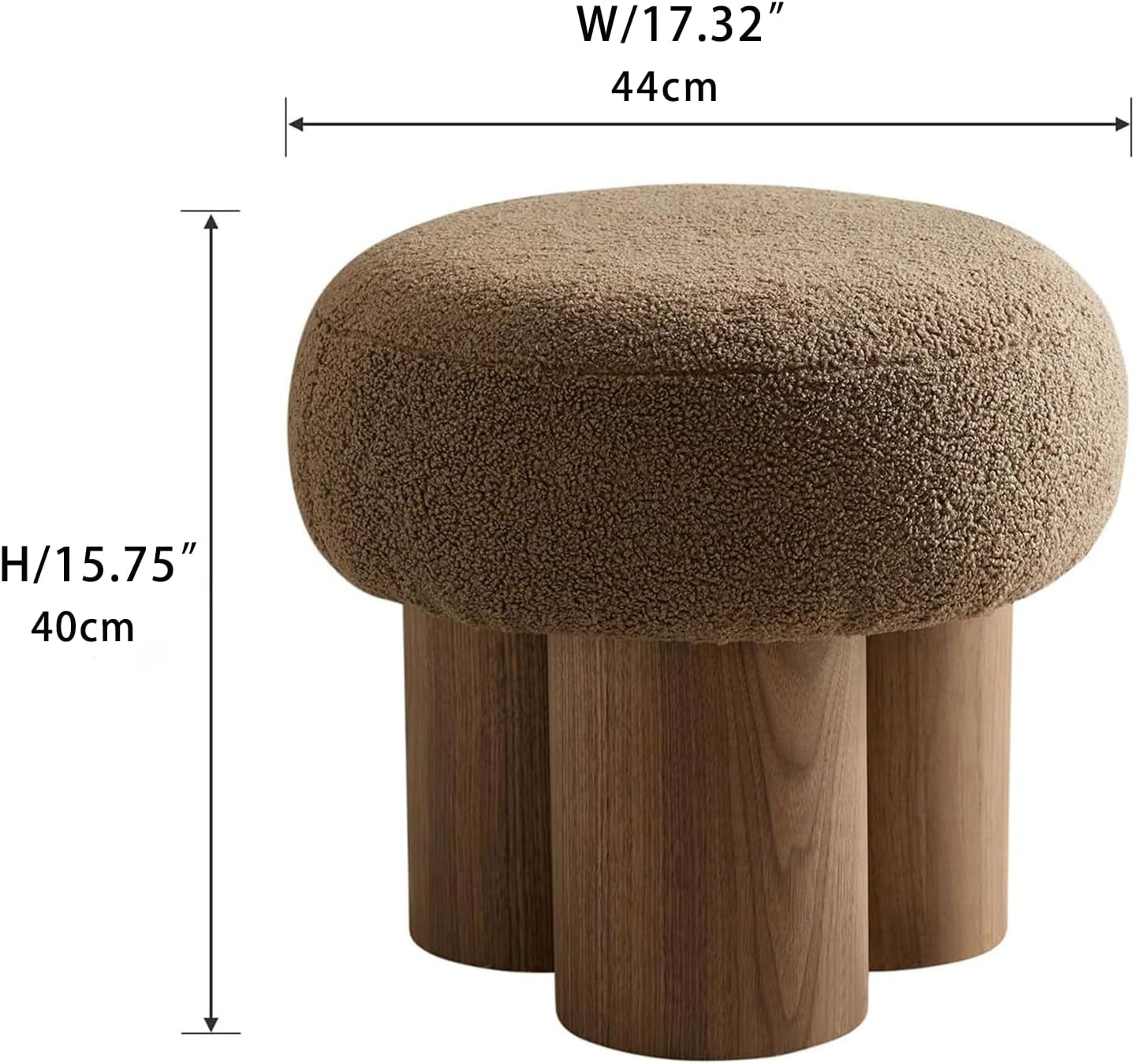 Compact Round Footstool Ottoman Brown Teddy Fabric
