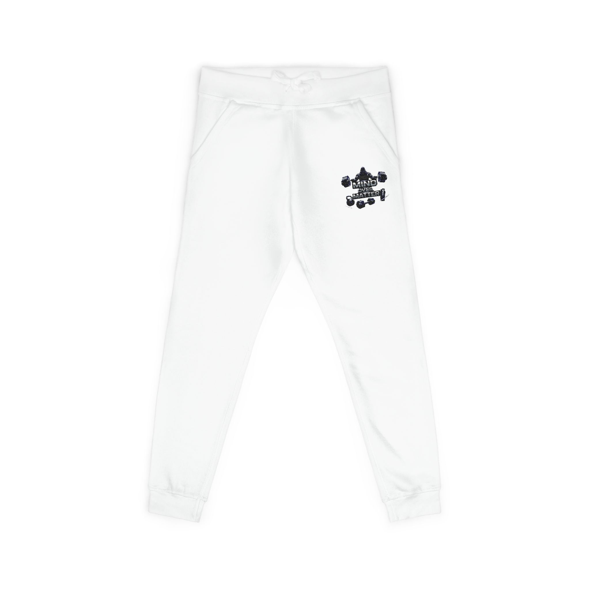 Embroidered Minimal Logo Fleece Sweatpants — Cozy White Joggers