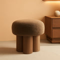 Compact Round Footstool Ottoman Brown Teddy Fabric