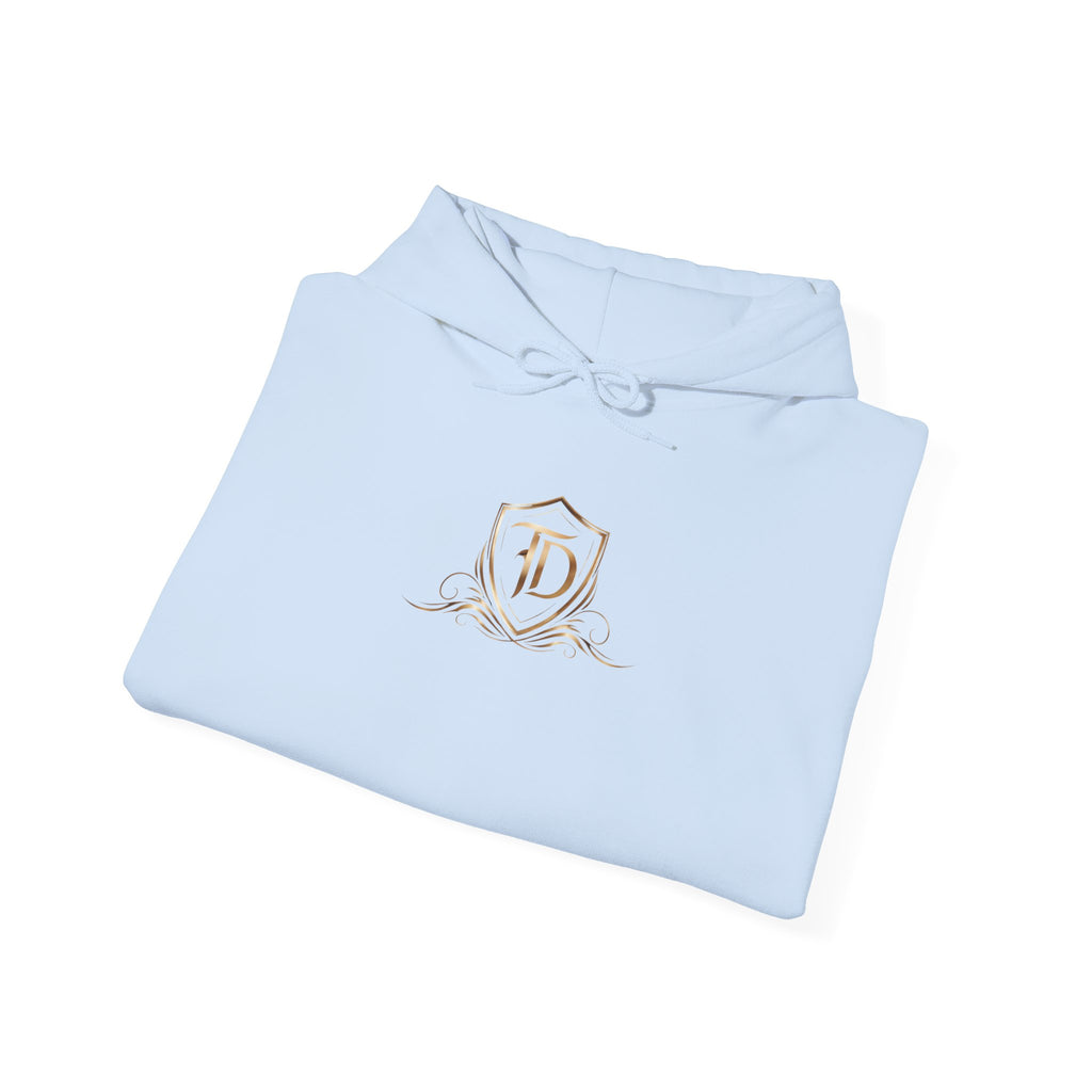 Timeless Designs Logo Hoodie — Elegant Pullover with Gold Crest