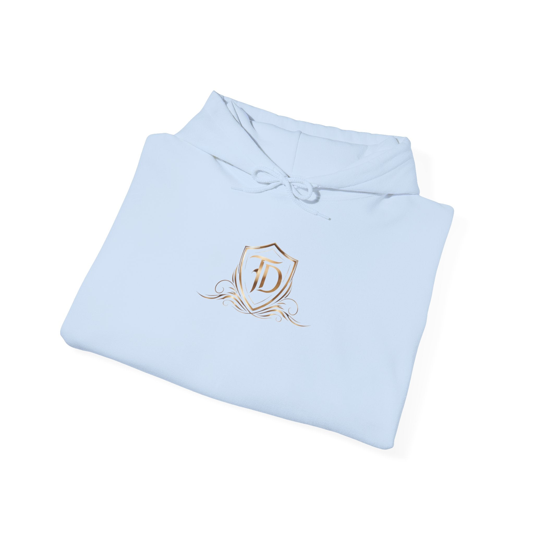 Timeless Designs Logo Hoodie — Elegant Pullover with Gold Crest