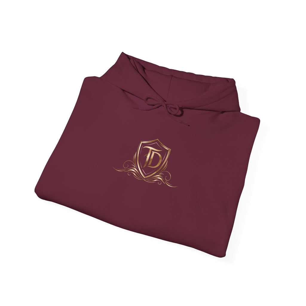 Timeless Designs Logo Hoodie — Elegant Pullover with Gold Crest