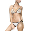 White Monogram Bikini Set – Elegant Gold Crest Triangle Swimsuit