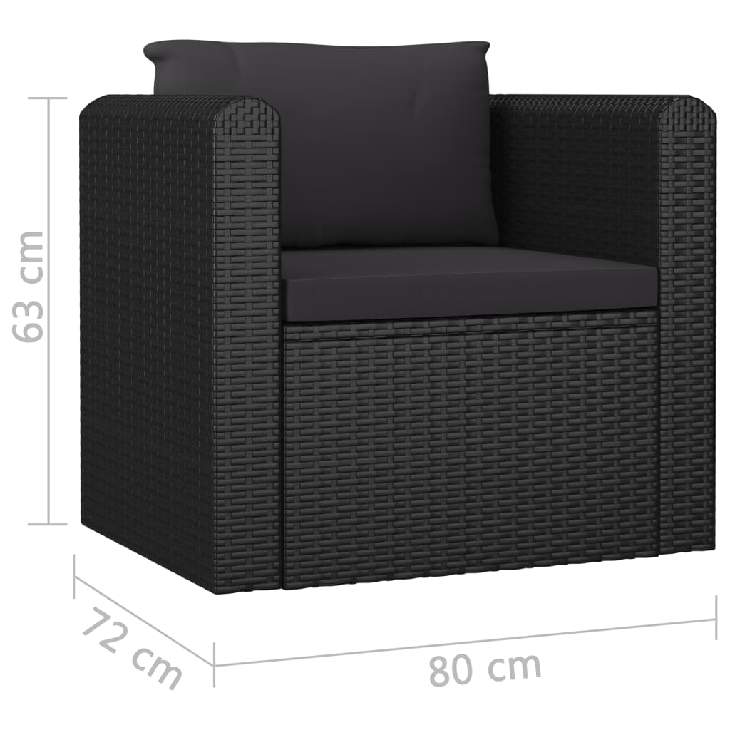 vidaXL 7 Piece Patio Lounge Set with Cushions Poly Rattan Black