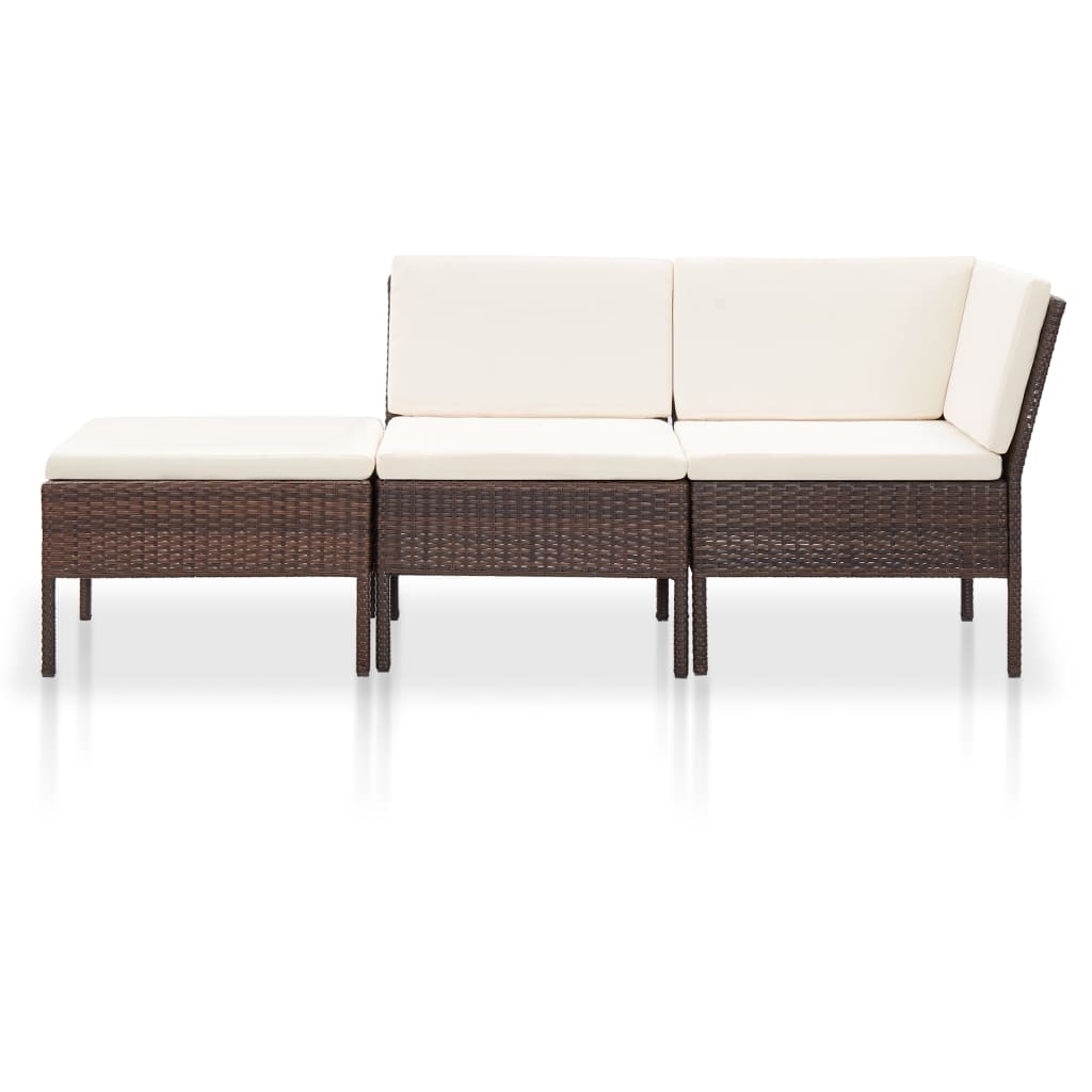 NNEVL 3 Piece Garden Lounge Set with Cushions Poly Rattan Brown