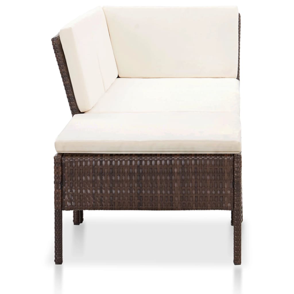 NNEVL 3 Piece Garden Lounge Set with Cushions Poly Rattan Brown
