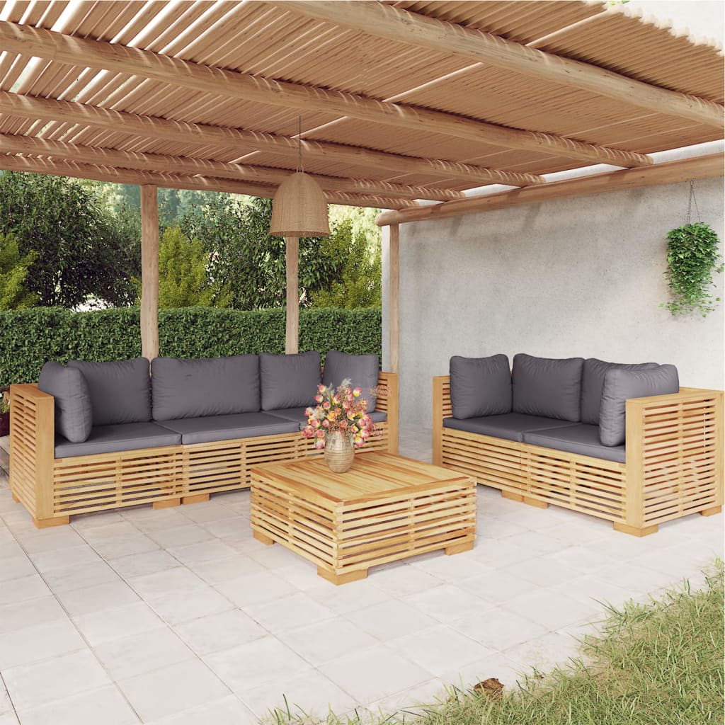 NNEVL 6 Piece Garden Lounge Set with Cushions Solid Wood Teak
