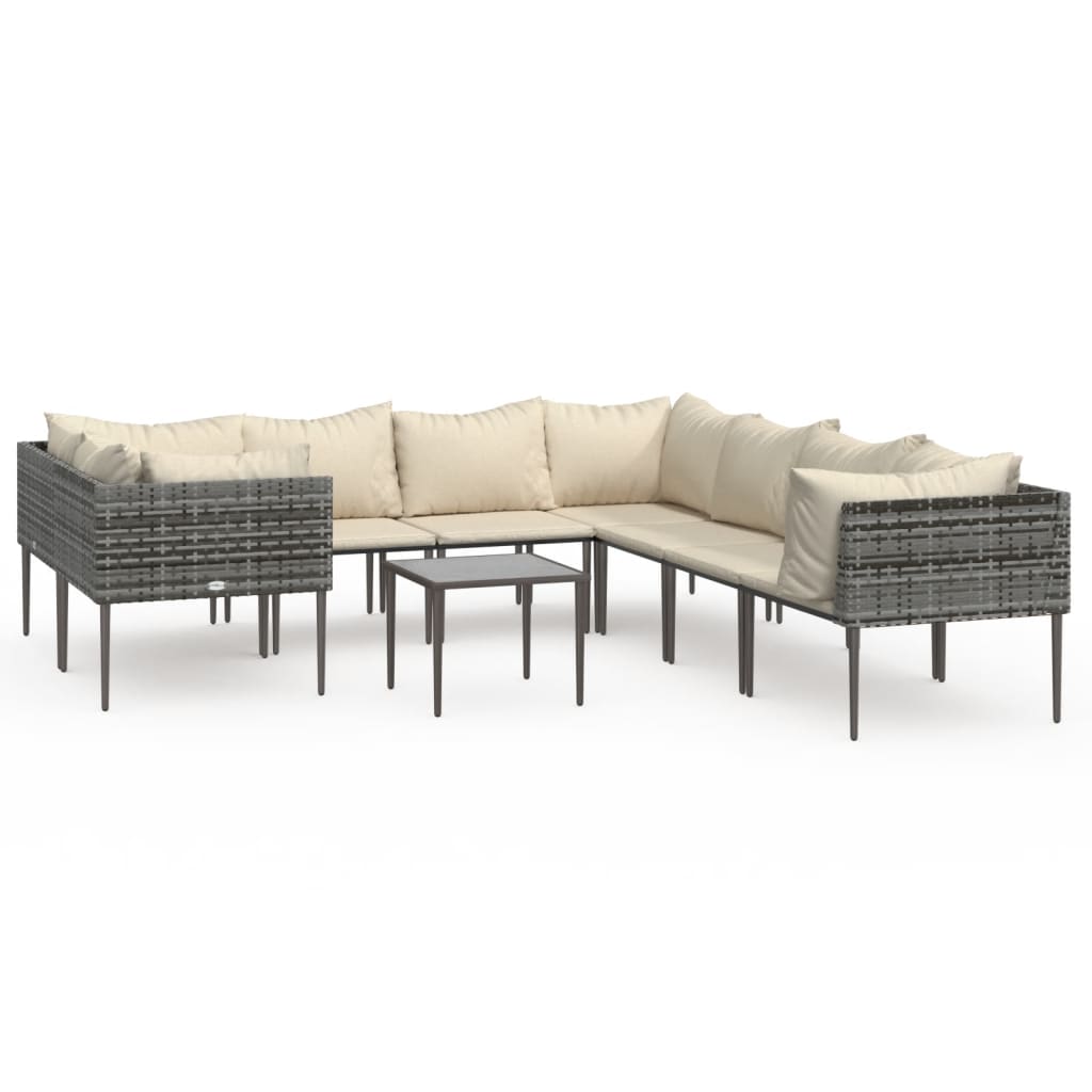 NNEVL 9 Piece Garden Lounge Set with Cushions Grey Poly Rattan
