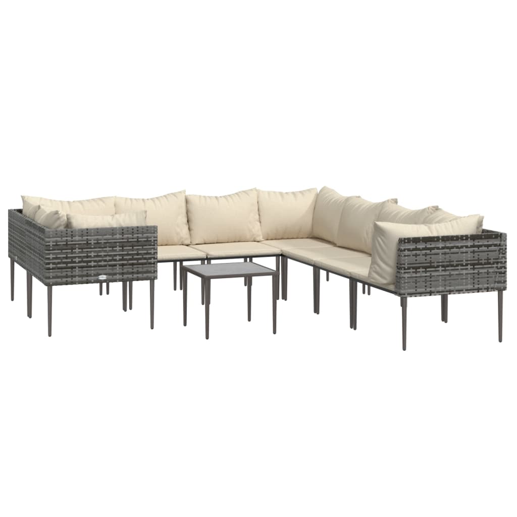 NNEVL 9 Piece Garden Lounge Set with Cushions Grey Poly Rattan
