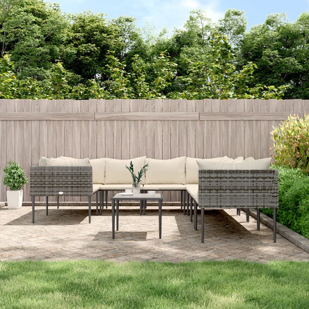 NNEVL 9 Piece Garden Lounge Set with Cushions Grey Poly Rattan