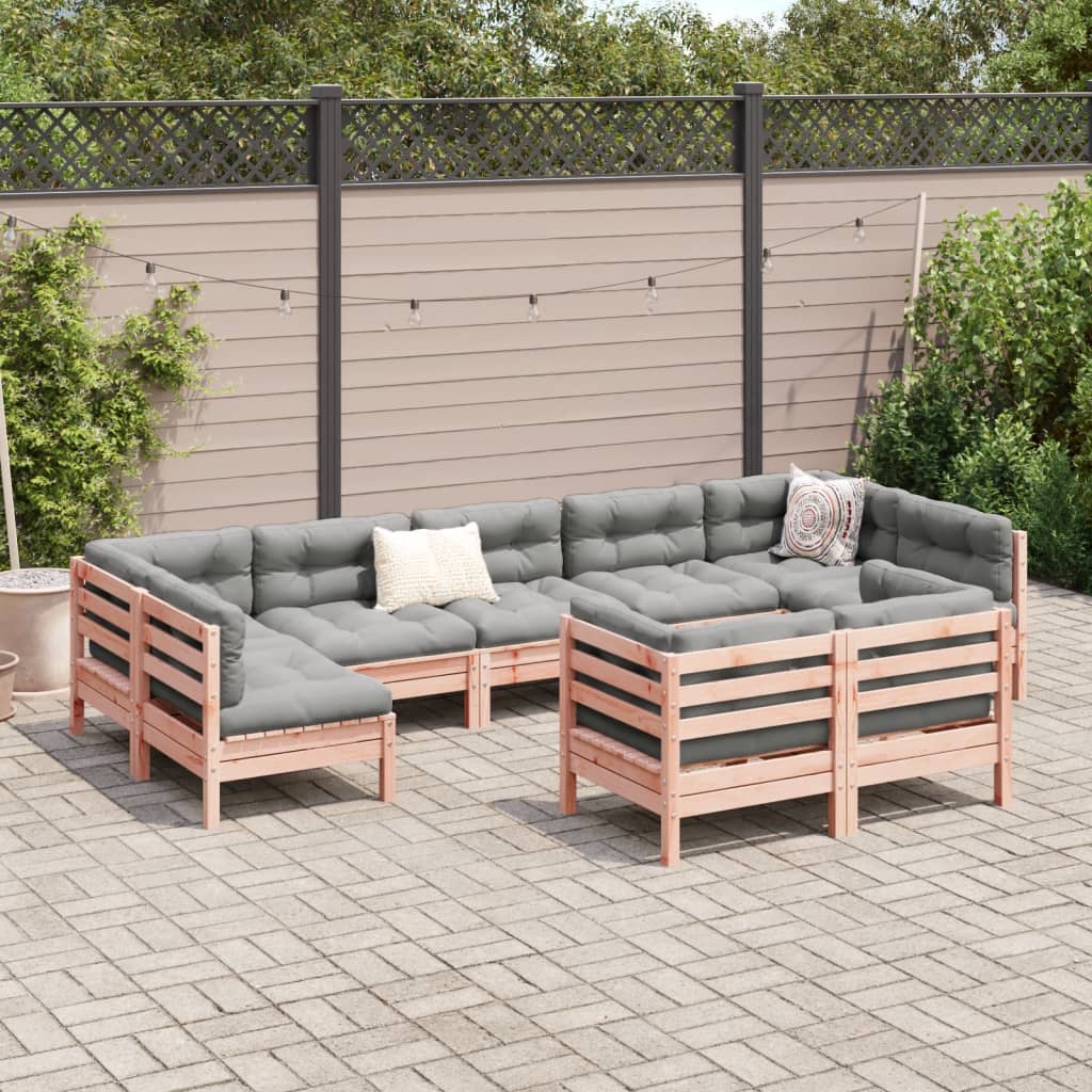 NNEVL 9 Piece Garden Sofa Set with Cushions Solid Wood Douglas Fir