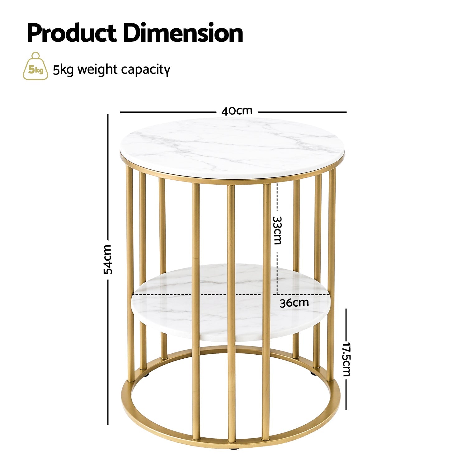 Artiss Coffee Table 2-Tier Round Marble Effect White&Gold
