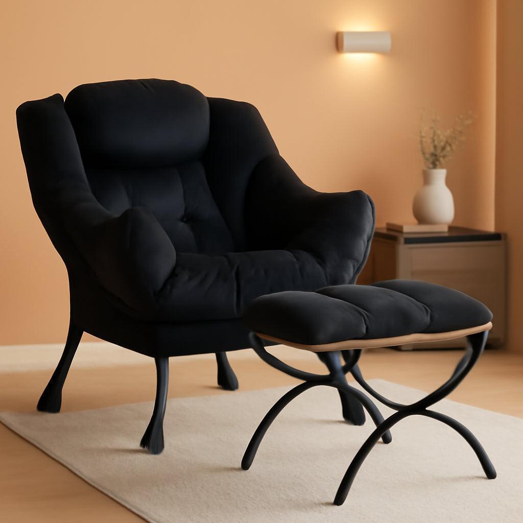 Large Upholstered Lounge Chair With Ottoman And Armrests