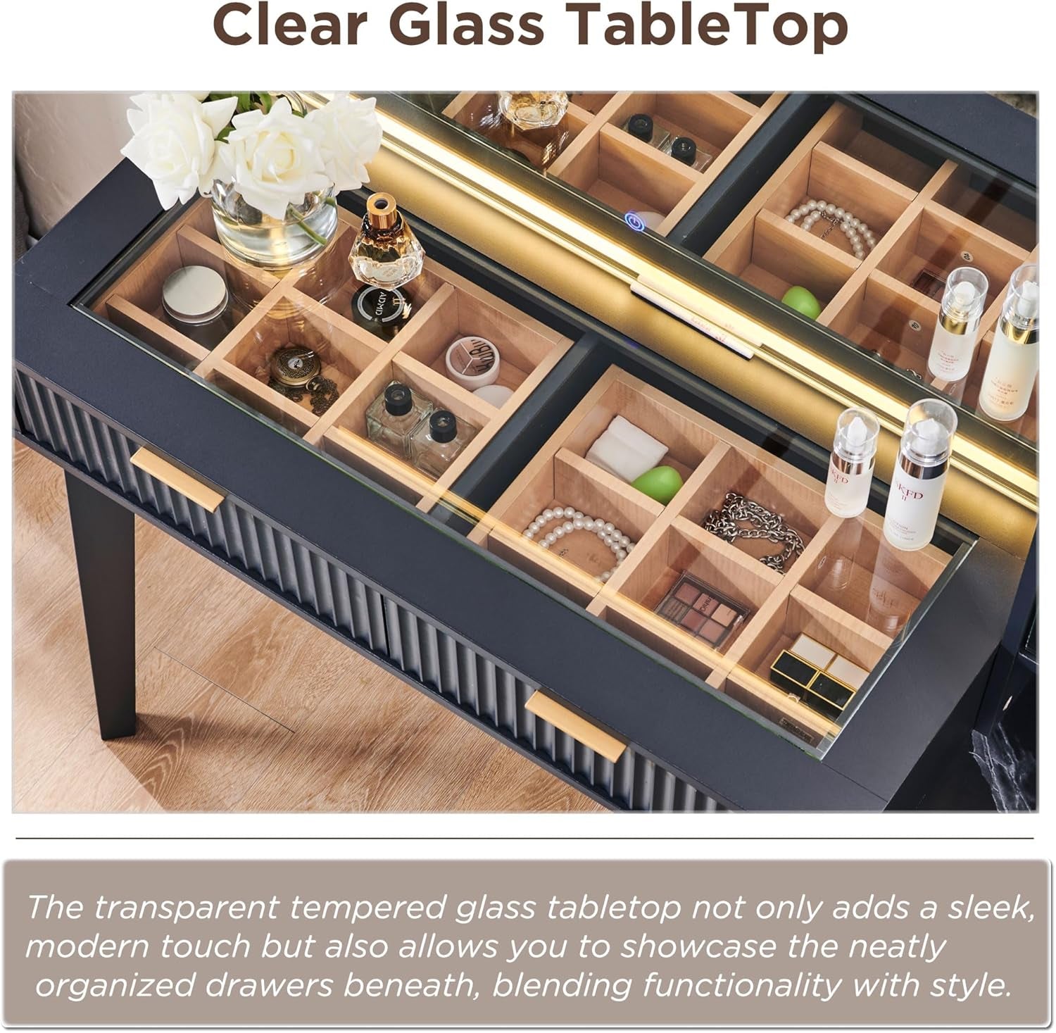 48 Inches Charcoal Grey Vanity Desk Illuminated Mirror