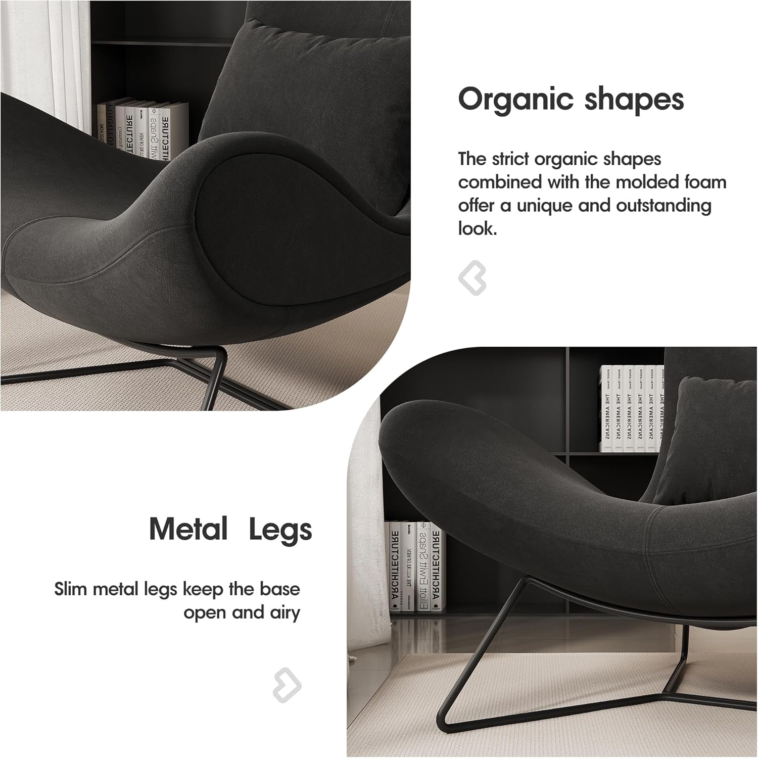 Beige Velvet Wingback Accent Chair Mid Century Modern