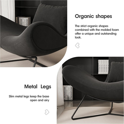 Beige Velvet Wingback Accent Chair Mid Century Modern