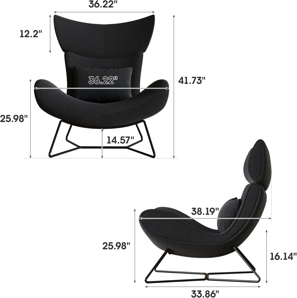 Beige Velvet Wingback Accent Chair Mid Century Modern