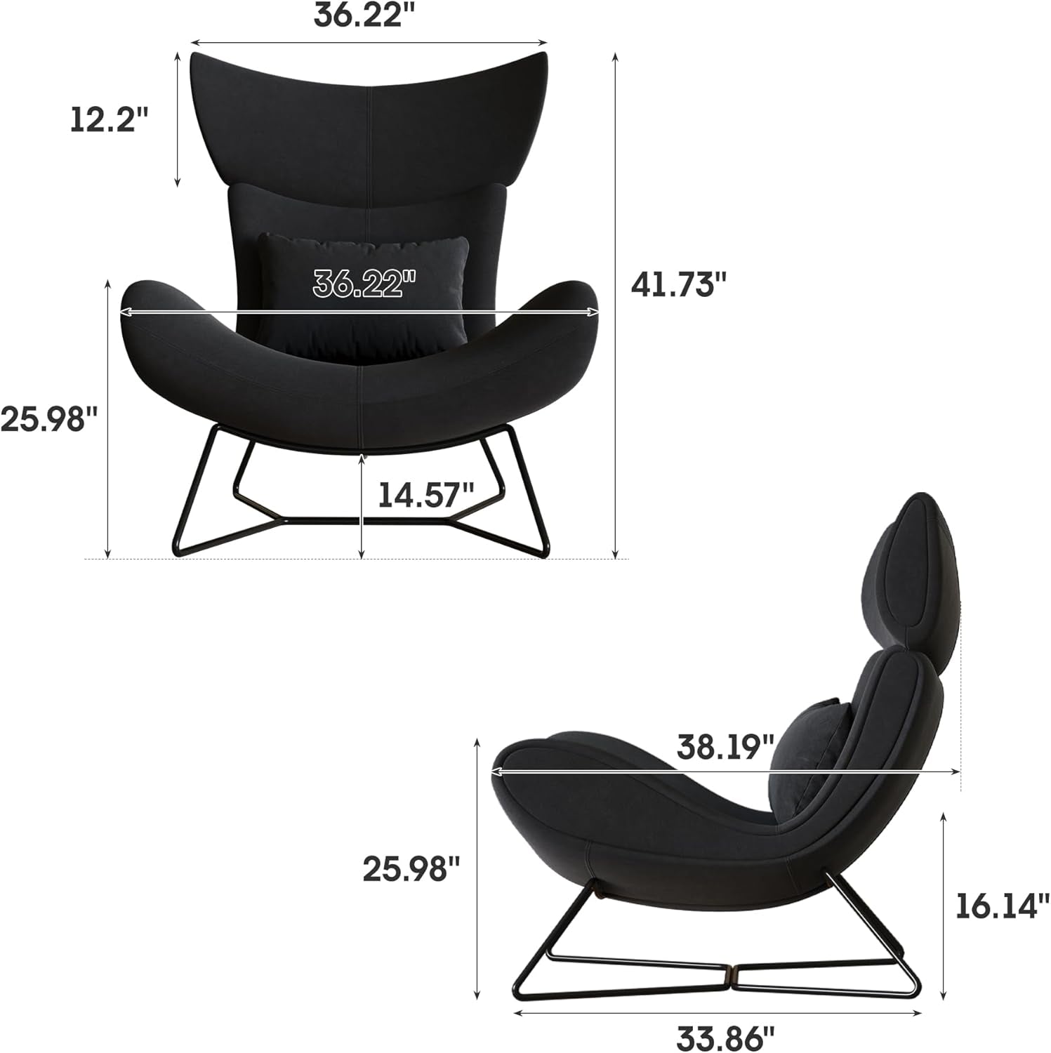 Beige Velvet Wingback Accent Chair Mid Century Modern