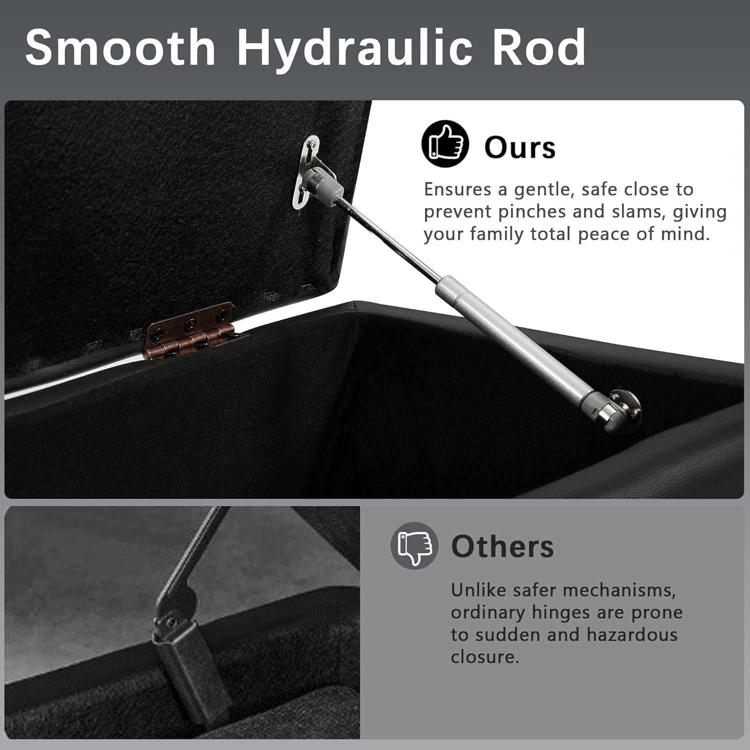 Black 44.5-Inch Storage Ottoman With Premium Gas Spring