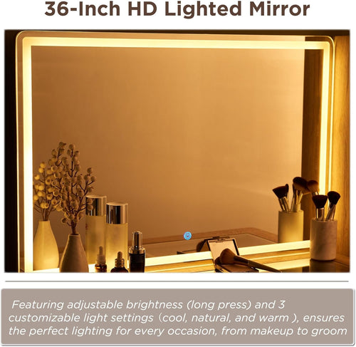 48 Inches Charcoal Grey Vanity Desk Illuminated Mirror